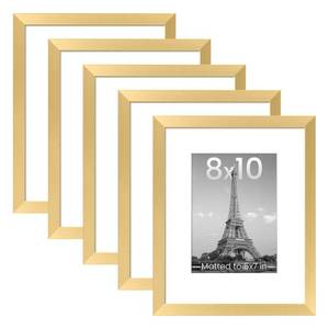 lot 20216 image: upsimples 8x10 Picture Frame Set of 5, Display Pictures 5x7 with Mat or 8 x 10 Without, Wall Gallery Photo Frames, Gold - Retail $21