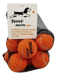 lot 20218 image: Woof Sports Small Tennis Balls for Dogs (1.9) - 12 Orange Durable and Easy to Find Mini Tennis Balls for Small Dogs and Puppies. Includes Carrying Bag. - Retail $20