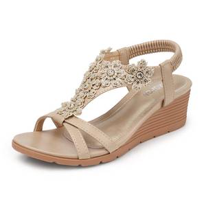 lot 20219 image: TEMOFON Womens Sandals Wedge Low Summer Open Toe Wedges - Dressy Casual Beach Platform - Comfortable Elastic Ankle Strap Sandal Nude Size 7 - Retail $33