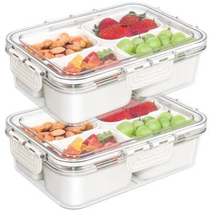 lot 20220 image: Small Snackle Box Container, Divided Serving Tray with Lid, 4 Compartment Snack Box Container for Candy, Fruits, Charcuterie, Travel & Parties, BPA-Free - Retail $20