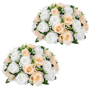 lot 20227 image: Briful Fake Floral Balls for Centerpieces - 2PCS 11.8 Large Faux Rose Flower Arrangement Silk Flower Bouquet for Home Wedding Party Anniversary Table Vase Flower Stand Decor(Champagne White) - Retail $40