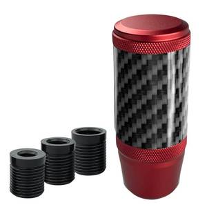 lot 20234 image: YCooiFo Carbon Fiber Shift Knob, Car Gear Stick Shifter Manual knobs Fit Universal Manual Transmission Vehicle with 3 Threaded Adapters M8 M10 M12 x 1.25 (Red) - Retail $21