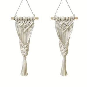 lot 20250 image: Avoik Macrame Woven Wall Hanging, 2PCS Boho Home Decor Chic Wall Art Plant Hanging Decoration Handmade Woven Bohemian Tapestry for Bedroom Living Room Farmhouse Apartment Dorm (Style A) - Retail $15
