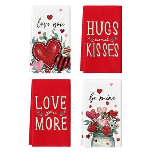 lot 20253 image: Artoid Mode Leaves Flower Vase Love Heart Valentines Kitchen Towels Dish Towels, 18x26 Inch Wedding Farmhouse Decoration Hand Towels Set of 4 - Retail $10