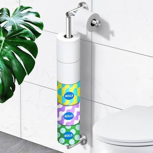 lot 20260 image: Longzon Toilet Paper Holder Wall Mount, Modern Silver Bathroom Toilet Paper Roll Holder for 6 Rolls Tissue with Storage, Premium SUS304 Stainless Steel Rustproof with Reserve for Bathroom, Washroom - Retail $26
