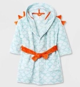 lot 2390 image: Teal blue 4 to 5-year-old toddler hoodie bathrobe - Retail $45