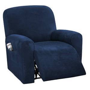 lot 10241 image: H.VERSAILTEX Velvet Stretch Recliner Couch Covers 4-Pieces Style Recliner Chair Covers Recliner Cover for Reclining Chair Slipcovers Feature Non Slip Form Fitted Thick Soft Washable, Navy - Retail $38