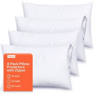lot 10242 image: Ultra Soft Pillow Protectors with Zipper Standard Size - Set of 4 Breathable Pillow Covers - 100% Protection Against Stains, Dust & Dirt - Machine Washable (White) - Retail $15
