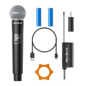 lot 10246 image: NEW BAXS Rechargeable Wireless Microphones, 150FT Cordless Handheld Dynamic Karaoke Wireless Mics,14 Output for Karaoke, Meeting, Wedding,Singing, Church - Retail $16