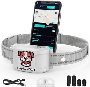 lot 10249 image: GPS Electric Dog Collar with Free App, Wireless Fence System with Training Collar, Portable Fence for Outdoor Use, Rechargeable Waterproof Collar, Adjustable of Dogs - Retail $229