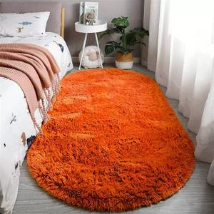 lot 10260 image: Reyox Fluffy Soft Oval Area Rug, Plush Shaggy Carpet for for Living Room Bedroom Home D�cor Orange 2.0 x 3.0 Feet - Retail $10