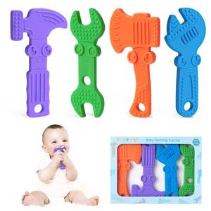 lot 10261 image: TYRY.HU Baby Teething Toys for Babies, Baby Teether Toys, BPA Free Silicone Baby Molar Teether Chew Toys, Hammer Wrench Spanner Pliers for Boys Girls, Soft-Textured, Easy to Hold & Clean, 4 Packs - Retail $10