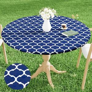 lot 10265 image: Smiry Round Picnic Tablecloth, Waterproof Elastic Fitted Table Covers for 45 - 56 Tables, Wipeable Flannel Backed Vinyl Tablecloths for Camping, Indoor, Outdoor, Navy & White - Retail $21