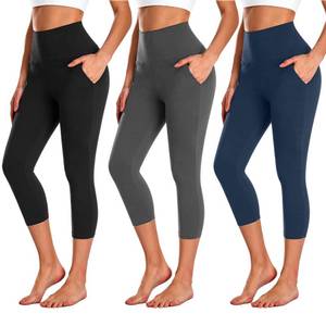 lot 10281 image: NEW YOUNG 3 Pack Capri Leggings for Women with Pockets-High Waisted Tummy Control Workout Gym Yoga Pants - Retail $20