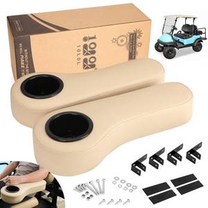 lot 15005 image: 10L0L Golf Cart Rear Seat Kit Arm Rest Set with Cup Holder for Yamaha EZGO Club Car Golf Cart Sunscreen Coating Long Lasting, No Drilling Kits Include - Beige - Retail $39