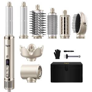 lot 15011 image: Tqcir 8-in-1 Professional Hot Air Styler&Hair Dryer Brush, Powerful Multi-Styler with Auto-Wrap Curler with Storage Case, Fast Drying Curling Straightening Volumizing Without Heat Damage(Gold) - Retail $169