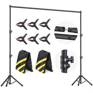 lot 15015 image: Backdrop Stand 10x7.5ft (WxH), Photo Back Drop Stand for Party, Heavy Duty Background Stand Kit with 6 Clamps and 2 Sandbags - Retail $35