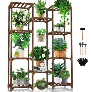lot 15018 image: Uneedem Tall Shelf Stand Indoor Outdoor for Multiple Plants, 10 tiers 11 Pot Wood Plant Holder Rack for Room Corner Balcony Garden Patio Brown Large - Retail $21