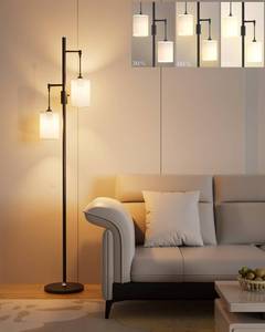 lot 15022 image: Lightdot 65IN Dimmable Floor Lamp for Living Room, Industrial 2-Light Tree Floor Lamps with LED E26 Bulbs Included, 3000K Mid Century Floor Lamp with Fabric Lampshades for Bedroom HOM Office-Black - Retail $50