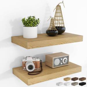 lot 15024 image: RICHFOCUS 16Inch Floating Shelves for Wall 2 Pack Shelves for BedroomKitchenBathroom Wall Mounted Rustic Wood Floating Shelf with Invisible Brackets for BooksStorageDecor, Oak - Retail $26