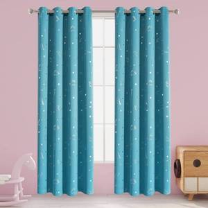 lot 15025 image: LORDTEX Dinosaur and Star Foil Print Blackout Curtains for Kids Room - Thermal Insulated Curtains Noise Reducing Window Drapes for Boys and Girls Bedroom, 52 x 95 Inch, Teal, Set of 2 Panels&nbsp