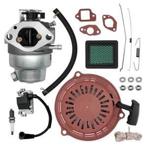 lot 15031 image: Strongthium GCV160 Carburetor Parts Tune Up Kit  Pull Start Assembly  Ignition Coil  Spark Plug  Air Filter Throttle Springs - Retail $40