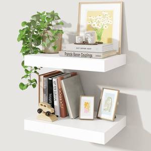 lot 15038 image: Axeman 16Inch Floating Shelves for Wall, 2 Pack Shelves for Bedroom, Bathroom, Kitchen, Hanging Wall Mounted Rustic Wood Shelf with Invisible Brackets for Books Decor, White - Retail $30