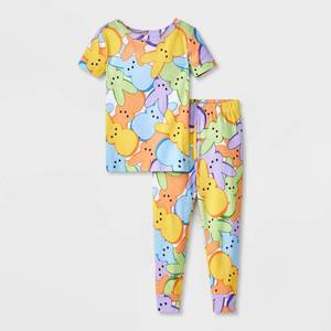 lot 16009 image: Toddler 2pc Cotton Easter Peeps Snug Fit Pajama Set - Yellow 3T Crew Neck, Pullover Shirt, Pull-On Pants - Retail $12