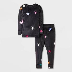 lot 16010 image: Toddler 2pc Snuggly Soft Snug Fit Stars Pajama Set - Cat &amp Jack Black 12M - Retail $10