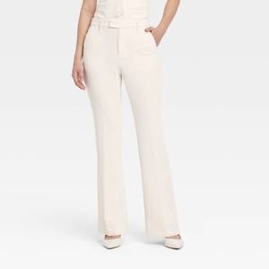 lot 16015 image: Womens Signature Crepe Flare Trouser - A New Day Cream 6 High Rise, Full Length, Fly Zipper, Machine Washable - Retail $35