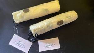 lot 16026 image: 2 Compact Mini Umbrellas - Cream and Polka Dot - 37.5 Inch Diameter Set - Retail $15