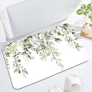 lot 16047 image: Gibelle Eucalyptus Leaves Bath Mat Rug Super Absorbent Quick Dry Thin Bathroom Rugs Fit Under Door Non Slip Rubber Backed Bathroom Floor Mat for in Front of Bathtub Sink Shower (17x24, Sage Green) - Retail $23