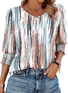 lot 16052 image: XIEERDUO Beach Vacation Clothes for Women Womens Tops Dressy Casual 34 Sleeve Cute Tops for Women Tie Dye L - Retail $20