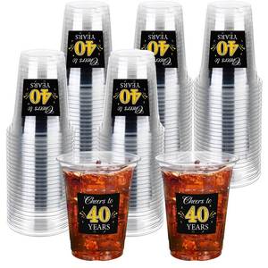 lot 16059 image: Funnymoom 60 Pack 40th Birthday Cup 12 oz Cheers to 40 Years Disposable Clear Plastic Cups for Men Women 40th Birthday Wedding Anniversary Party Decorations Favors - Retail $24