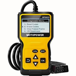 lot 16060 image: MOTOPOWER MP69033 Car OBD2 Scanner Code Reader Engine Fault Scanner CAN Diagnostic Scan Tool for All OBD II Protocol Cars Since 1996, Yellow - Retail $25