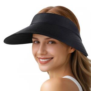 lot 16080 image: Sun Hats for Women - Wide Brim Sun Visor Hat for Women, UPF50 Lightweight Foldable Ponytail Sports Cap Black - Retail $5