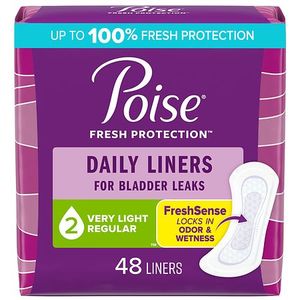 lot 16082 image: Poise Daily Incontinence Panty Liners - Very Light Absorbency - 2 Drop - Regular - 48ct&nbsp