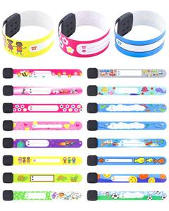 lot 16085 image: YETOOME 16 Pieces Children Safety ID Wristband, Reusable Identification Bracelets Adjustable Waterproof ID Bands for Boys and Girls (16 Styles) - Retail $7