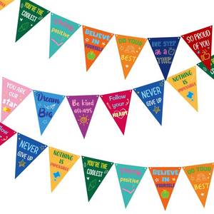 lot 16087 image: 36 Pcs Rainbow Classroom Banner Inspirational Classroom Decorations Felt Positive Affirmation Banner Colorful Motivational Pennant Flags for Bulletin Board School Hanging Decorations - Retail $10