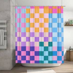lot 16089 image: Ohocut Colorful Checkered Shower Curtain, Multicolor Checkerboard Retro Shower Curtains for Bathroom, Cute Vintage Aesthetic Funky Groovy Shower Curtain Waterproof Polyester 72����x72���� - Retail $16