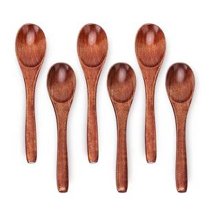 lot 16095 image: 6in Wooden Spoons, 6pcs Soup Spoons Set, Small Wooden Utensils for Coffee, Tea, Jam, Sugar, Ice Cream and Bath Salts (6pcs 6in) - Retail $6