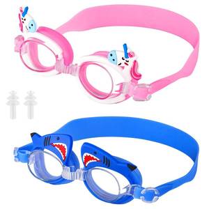 lot 16101 image: Foaincore 2 Pairs Kids Toddler Swim Goggles Anti Fog UV Swimming Goggles with Ear Plugs for Girls Boys Age 3-9 (Shark, Unicorn) - Retail $9