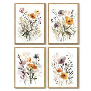 lot 17443 image: Drsoum Wildflower Bouquet Boho Framed Wall Art Wooded Minimalist Aesthetic Botanical Flower Prints Modern Plants Bathroom Kitchen Home Decor Ready to Hang 8x10inx4pcs (Natural Framed) - Retail $25