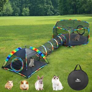 lot 17446 image: Outdoor Cat Enclosures for Cats Indoor, Patio Portable Mesh Cat Tent, Tunnel, Playhouse with Free Carry Bag &amp Metal Rod for Multiple Small Animals, Includes Cat PlaypenCat TentPet Tunnel, Rainbow&nbsp