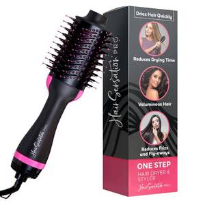 lot 17451 image: Hair Sensation Pro Blow Dryer Brush, 4 in 1 Styling Tools with ION Generator and Ceramic Coating for Fast Drying Hair Types, Pink - Retail $25