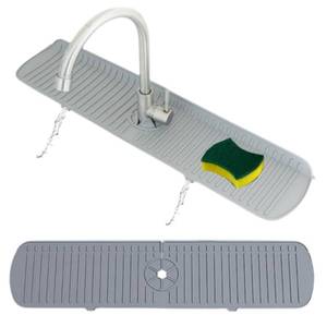 lot 18162 image: Big Size Kitchen Sink Splash Guard, 24in Faucet Mat Splash Catcher, Handle Drip Catcher Tray, Multipurpose for Kitchen Dish Drying Mats Sponge Holder and Bathroom Countertop Protect (Gary, L) - Retail $10