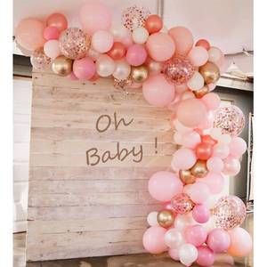 lot 18163 image: Soonlyn Rose Gold Balloons - 140 Pack, 12 Inch Gold & Pink, Pink Confetti, Arch Kit for Bridal & Baby Showers - Retail $13