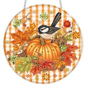 lot 18184 image: Reofrey Hanging Diamond Art Kits for Adults - 8x8 Inch Halloween Pumpkin Acrylic Board Double Sided Pattern Diamond Art Suncatcher Pendant, Crystal Art for Home Wall Window Decoration Handmade Gift - Retail $10