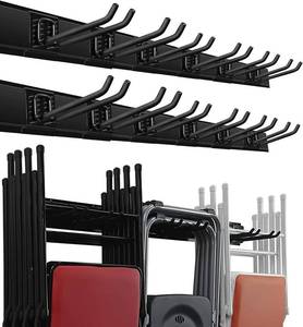 lot 1611 image: Wallmaster Garage Storage Organization Wall Mount, Garden Tool Rack Organizer Heavy Duty Folding Chair Hangers with 12 Adjustable Hooks 96inch Tracks Max Load 900lb - Retail $90