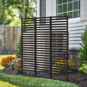 lot 1615 image: OUSHENG 47in H x 48in W Air Conditioner Fence Privacy Screen, Pool Equipment Enclosure Trash Garbage Can Hider Outdoor for AC Outside Units Garden Balcony Patio, Black - Retail $28